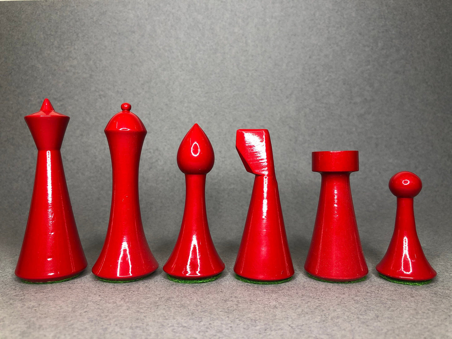Reproduced Hermann Ohme Minimalist Modern Mid Century Chess Pieces in Red & Black Painted Boxwood-King 3.75"- Weighted chess coins