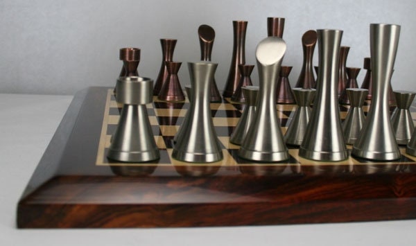 Solid Brass Chess pieces set MINIMALIST STEEL SLEEK Silver copper finish Chess coins set- King: 3.5"