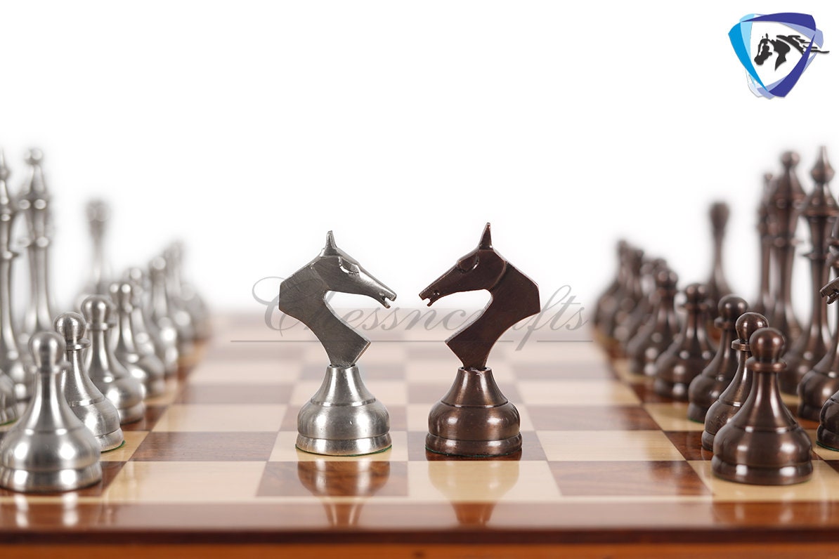 16" Brass Chess Board Set MODERN CLASSIC Chess Pieces Copper-Silver and Rosewood  Chess board with Storage drawer- Chess Gift- Gift for Him