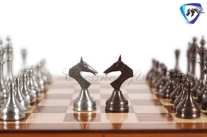 16" Brass Chess Board Set MODERN CLASSIC Chess Pieces Copper-Silver and Rosewood  Chess board with Storage drawer- Chess Gift- Gift for Him