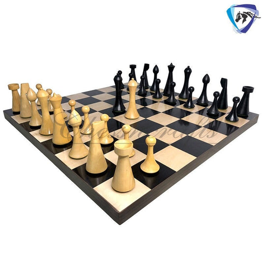 Reproduced Hermann Ohme Minimalist Modern Mid Century Chess Pieces in Ebonized Boxwood-King 3.75"- Weighted chess coins