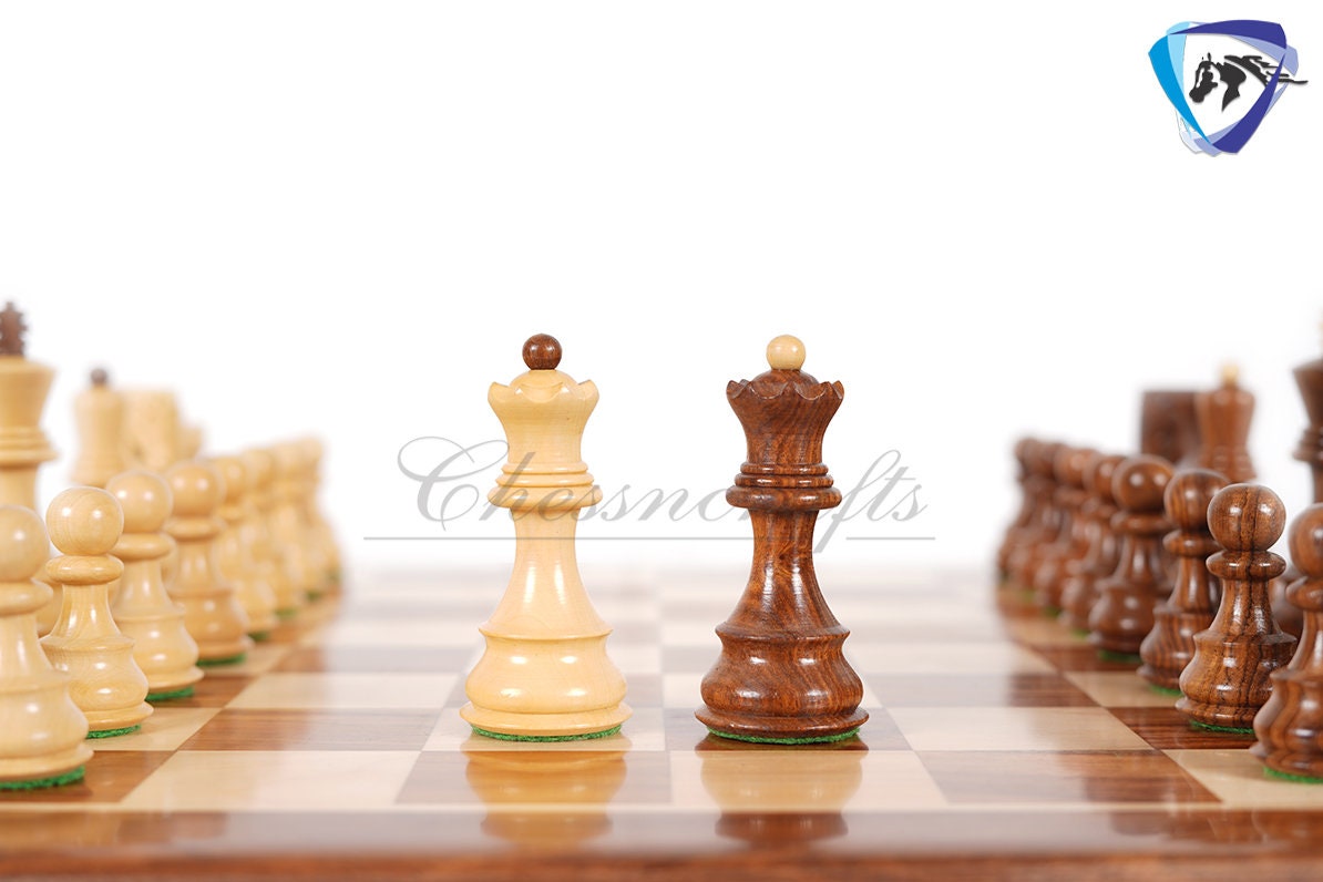 4" Russian Zagreb Chess Pieces Set in Golden Rosewood (Sheesham) / Ebonized Boxwood(black) & Boxwood Weighted  2 Extra Queens Reproduced