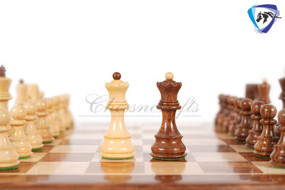 4" Russian Zagreb Chess Pieces Set in Golden Rosewood (Sheesham) / Ebonized Boxwood(black) & Boxwood Weighted  2 Extra Queens Reproduced