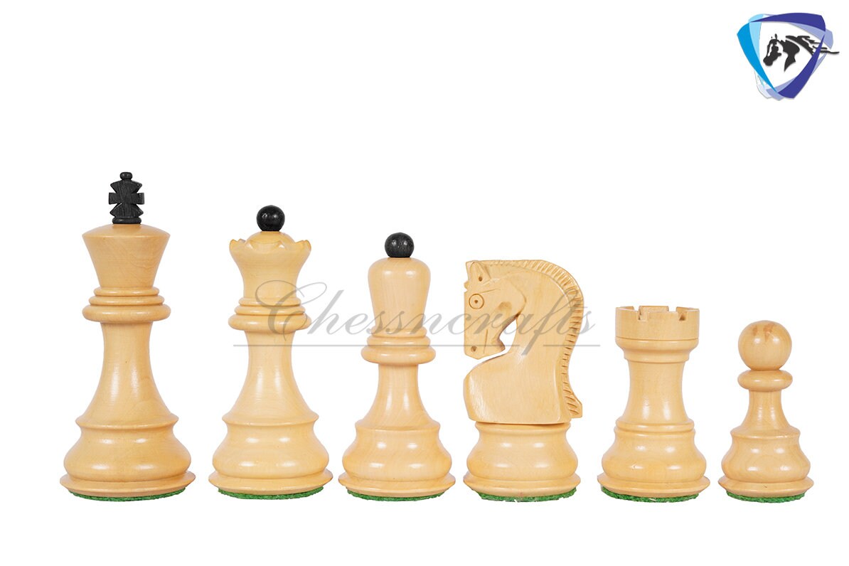 4" Russian Zagreb Chess Pieces Set in Ebonized Boxwood - Weighted  2 Extra Queens Reproduced