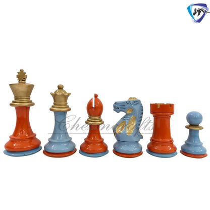 4" Wooden Staunton chess set Painted chess pieces SUN & SKY specially weighted with Extra Queens