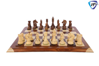 4.1" Staunton Golden Rosewood Chess pieces set- EXCALIBUR- Sheeshamwood & boxwood + 21" Luxury Golden Rosewood chess board + Storage Box