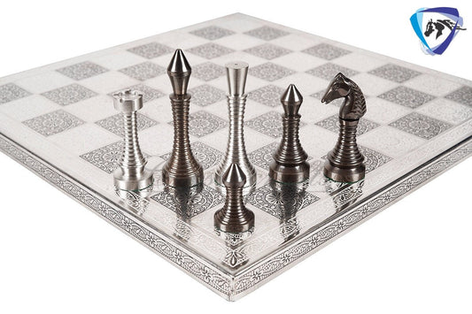 14" Solid Brass Metal CLASSICAL MEENAKARI Hand carved Chess set- Slim chess men Carving with velvet storage box - Brass chess board set
