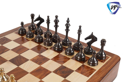 16" Brass Chess Board Set MODERN CLASSIC Chess Pieces Black-gold and Rosewood  Chess board with Storage drawer- Chess Gift- Gift for Him