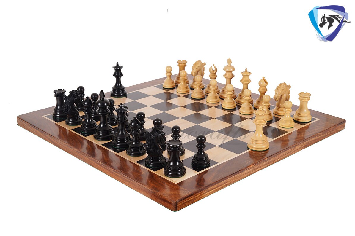4.5" Luxury Staunton Ebonywood Chess Pieces Set-WELLINGTON + 21" Ebonywood Chess board(SQ:55mm) + Leatherette Storage box for chess pieces