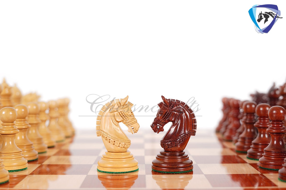 4.1" Luxury Staunton Chess Pieces Set in  Bud Rosewood(Padauk) & Boxwood- ARMOURED Triple Weighted w/ 2 Extra queens- 4Q