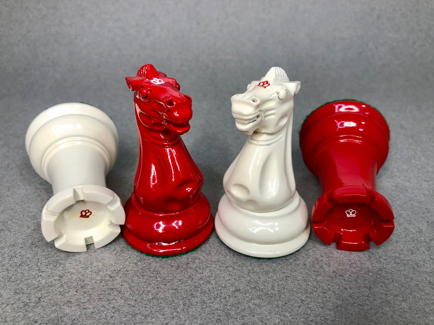 Reproduced 1849 Original Staunton Pattern Chess Set in Lacquer Painted Red & Ivory White - 4.5" King- Triple weighted 2 Extra queens