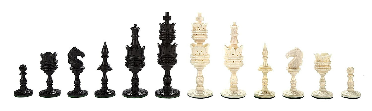 4.1" Camel bone chess set Lotus handmade Carved chess pieces | chess gift| christmas gift | chess board set | Inlaid foldable chess board