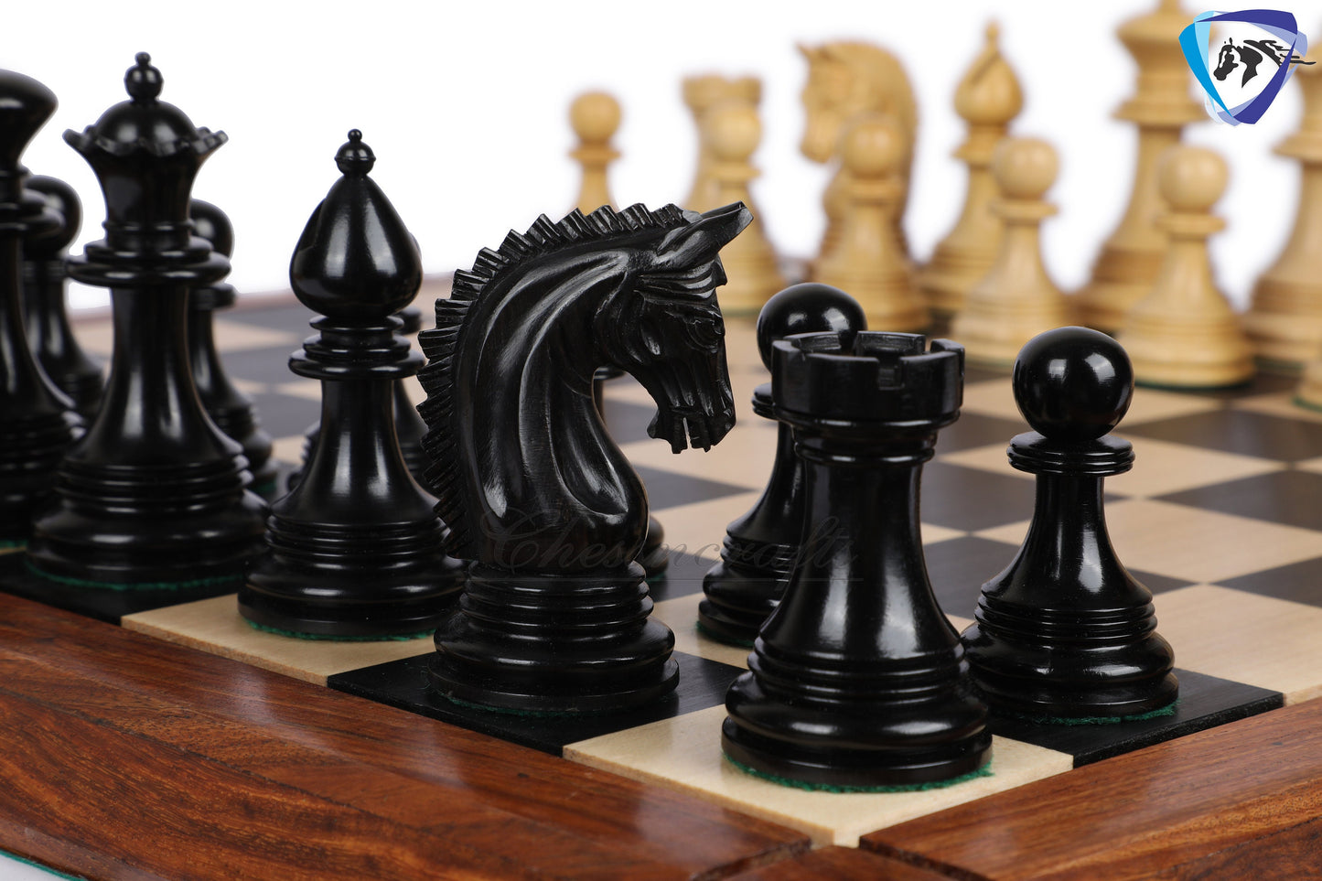 4.5" Luxury Staunton Chess pieces Set in  Ebony wood -PATTON series +21" Ebony wood Chess board(sq:55mm) + Leather Storage Box