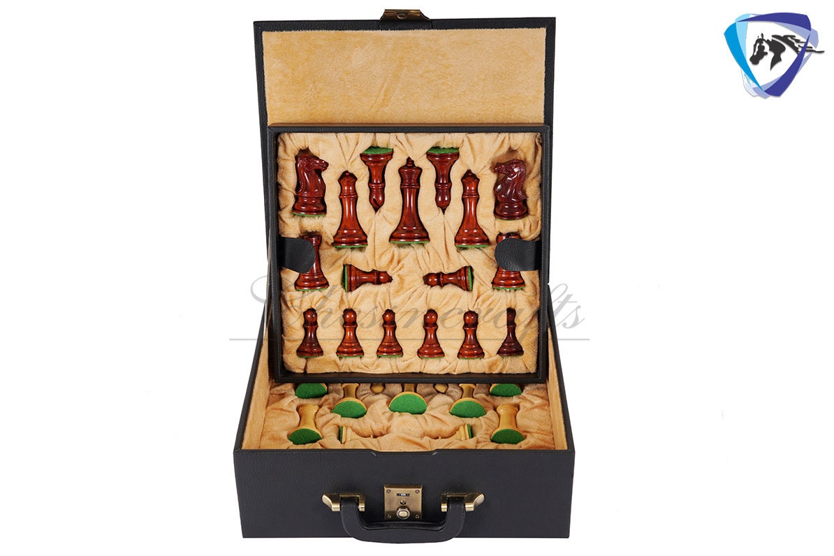 4" Staunton Bud Rosewood Chess pieces Set-English Tournament-Weighted-2 Extra queens- 21" Bud Rosewood Chess Board + Leather Storage Box