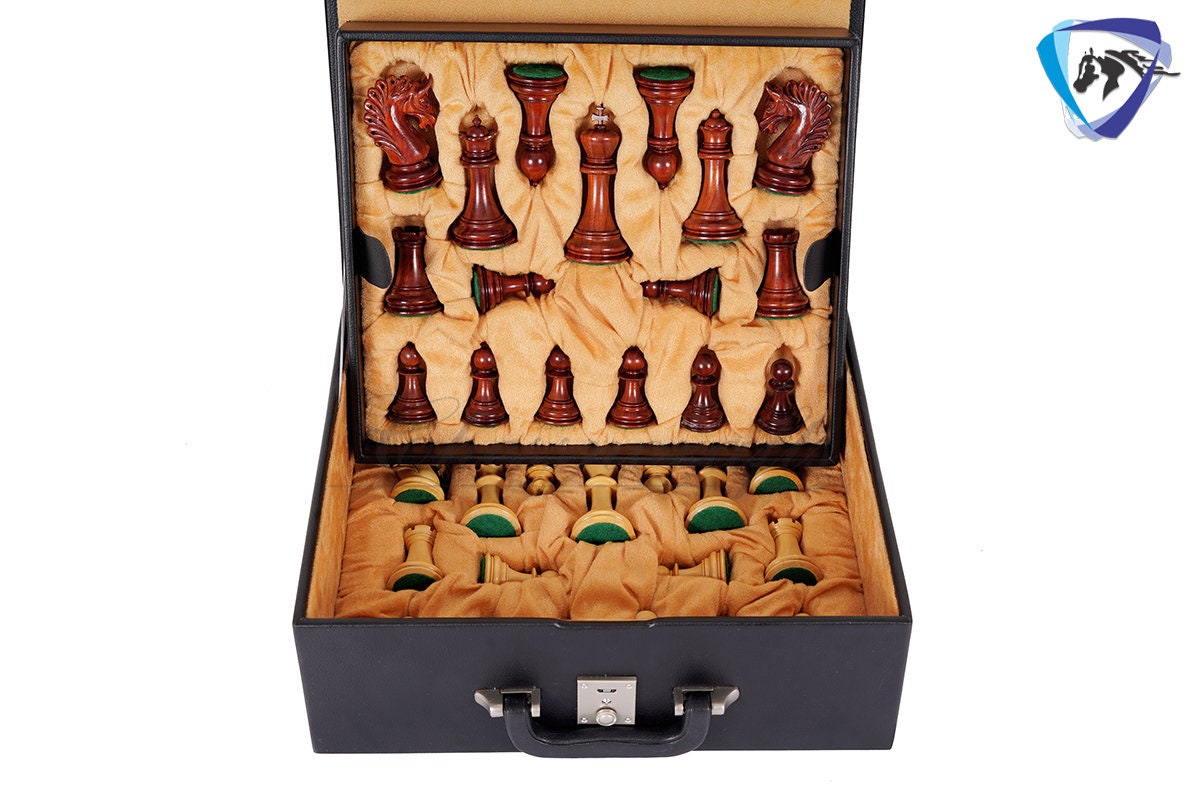 4.5" Luxury Staunton Chess Pieces Set in Bud Rosewood(Padauk)- ARTHUR series + 21" Bud Rosewood chess Board + Leatherette Storage box