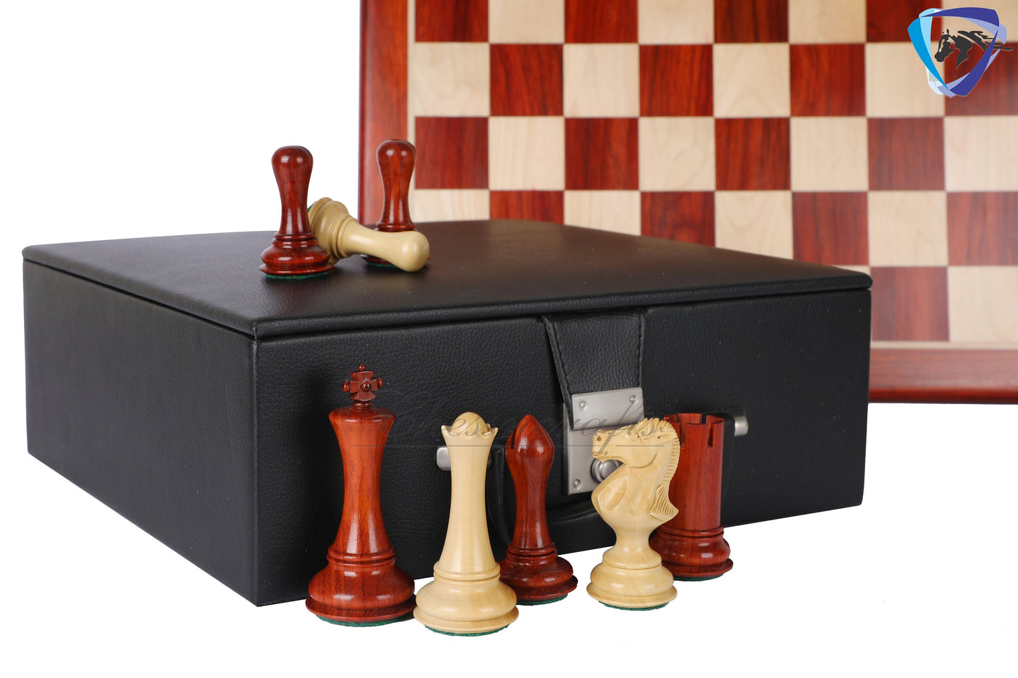 4" Bud Rosewood Staunton chess pieces set EMPIRE series + 19" Bud Rosewood Chess board(sq 51mm) + Leather Storage box for chess men