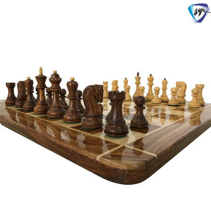 COMBO of Russian Zagreb Chess Set With 21" Rosewood(sheesham) Chess Board - Chess coins King 4" Double Weighted Extra Queens.