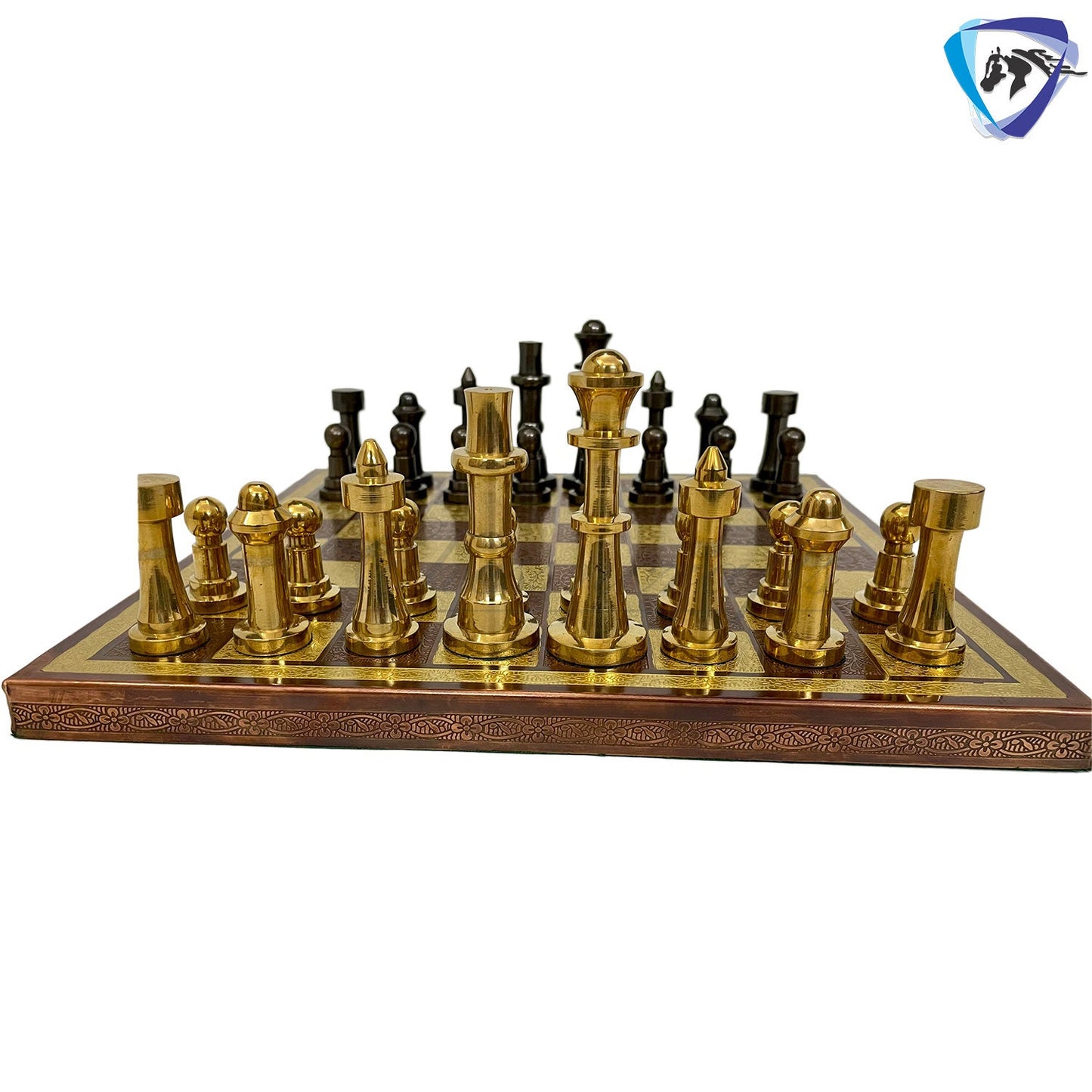 14" Brass Chess set- THE BULLET SERIES chess men Carved with velvet storage box - Vintage antique set- Brass Chess board set | Gift for him.