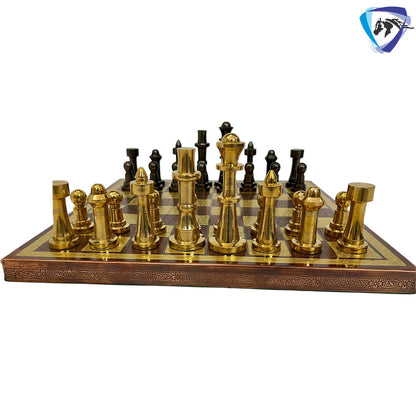 14" Brass Chess set- THE BULLET SERIES chess men Carved with velvet storage box - Vintage antique set- Brass Chess board set | Gift for him.