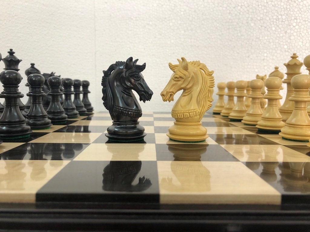 4.5" Luxury Staunton Ebony wood & Boxwood Chess pieces Set- Alexander Luxury- Triple Weighted 2 Extra queens- ONLY CHESS PIECES