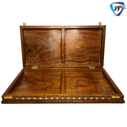 Combo Luxury Camel Bone Chess pieces Set ANTIQUE- White & 18" INLAY Art work Wooden folding chess board set.