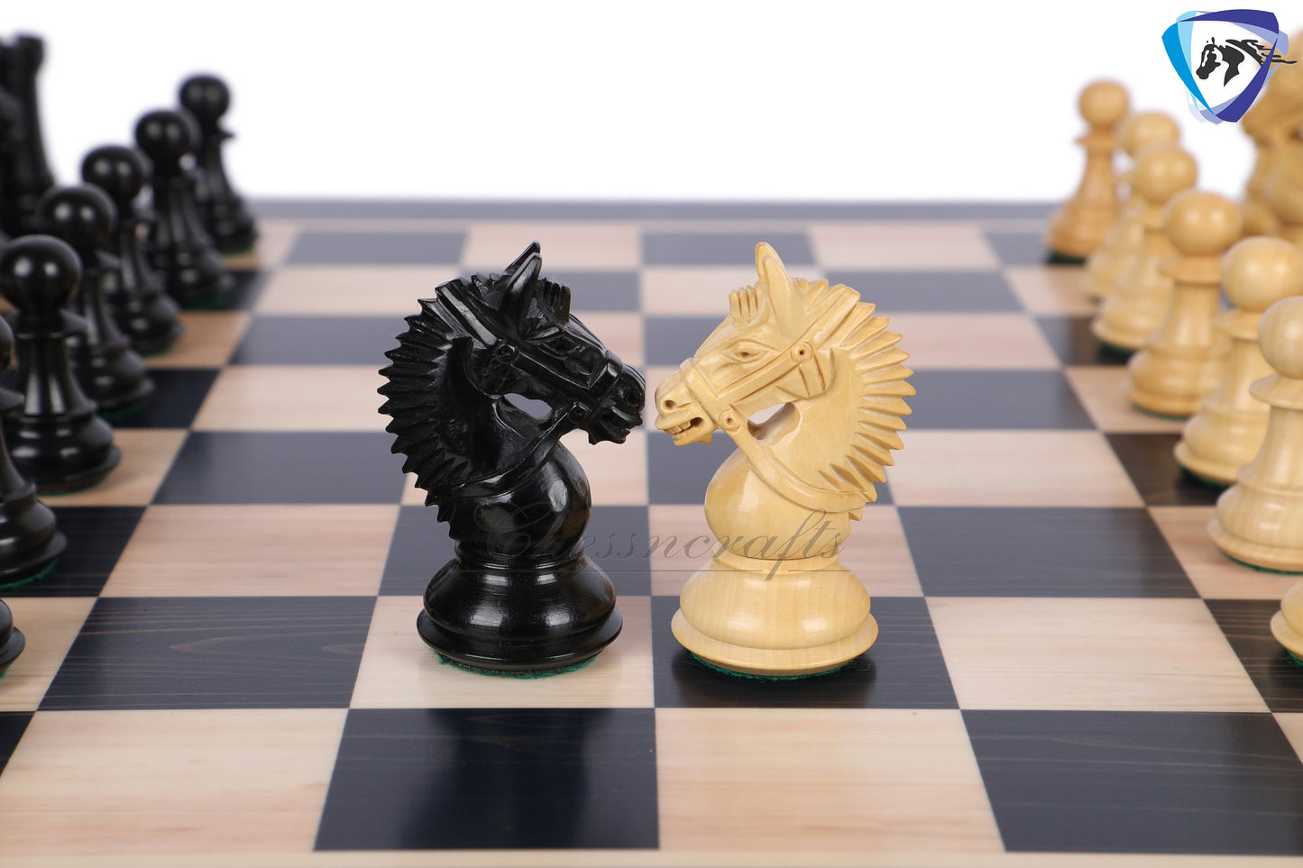 4.2" Ebonywood Staunton Chess Pieces Set - EXCALIBUR- Weighted + 21" Ebonywood look chess board + Leather storage box.