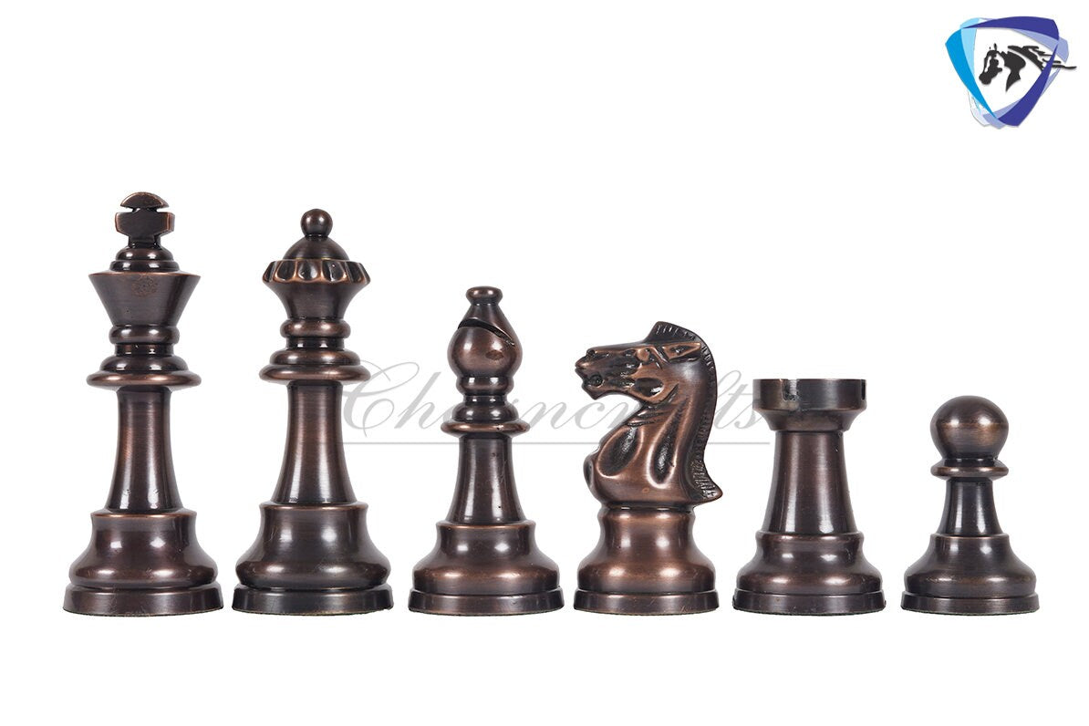 1849 Reproduced Staunton chess pieces set in Brass Metal Antique & Gold polish King: 3.4" + 16" Golden rosewood Chess Board + Storage Box