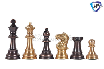 1849 Reproduced Staunton chess pieces set in Brass Metal Antique & Gold polish King: 3.4" + 16" Golden rosewood Chess Board + Storage Box