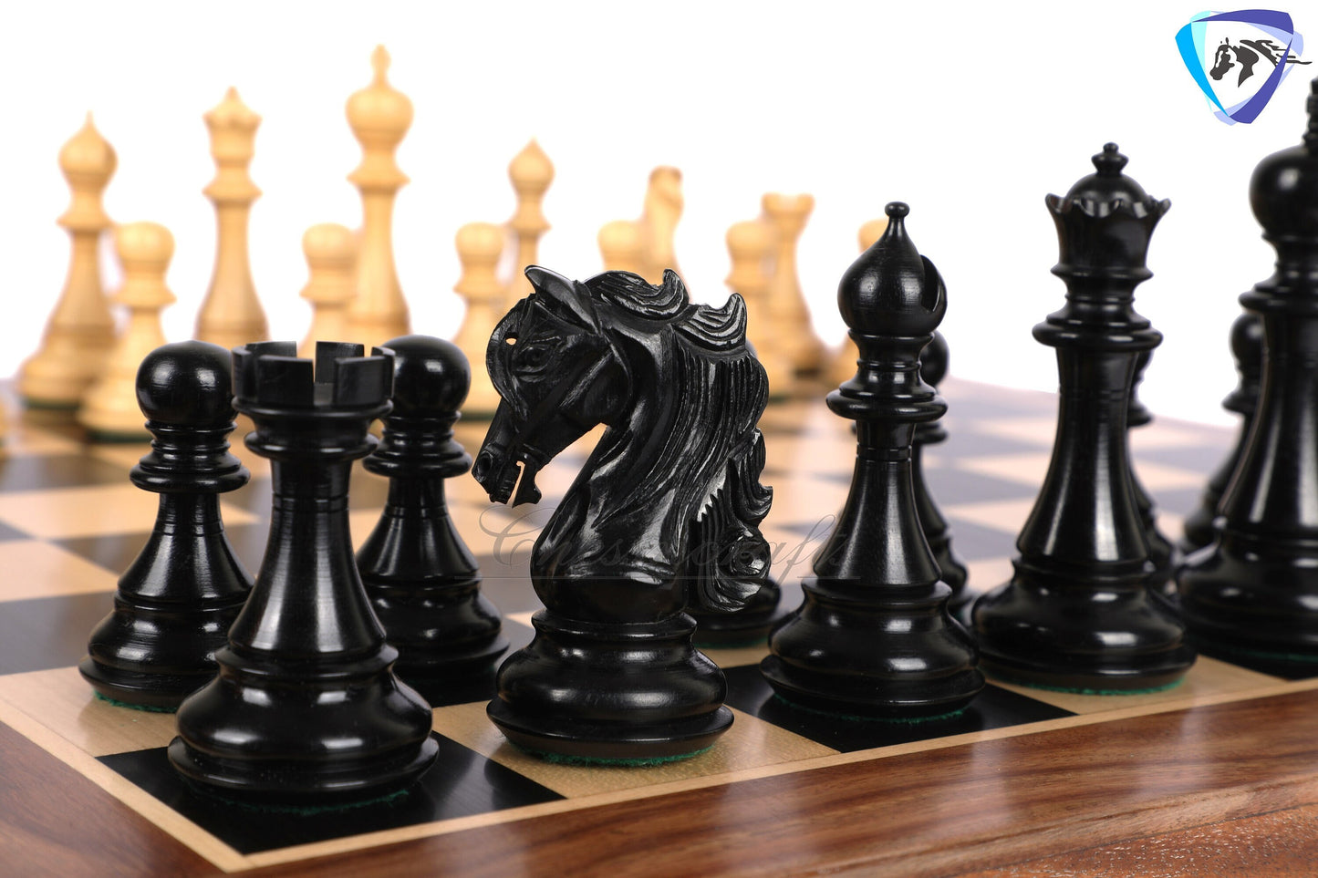 4.5" Luxury Staunton Ebony wood Chess pieces Set- SPARTAN series + 21" Ebonywood Chess board(55mm) + Leatherette Storage box for chess men