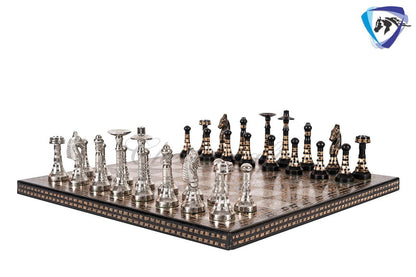 14" Solid Brass Metal Classic HUNGARIAN Hand carved Chess set- Slim chess men Carving with velvet storage box - Brass chess board set