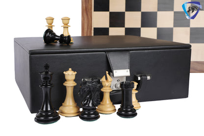 4.5" Luxury Staunton Chess pieces Set in Ebonywood & Boxwood - STALLION SERIES - Triple Weighted- 2 Extra queens