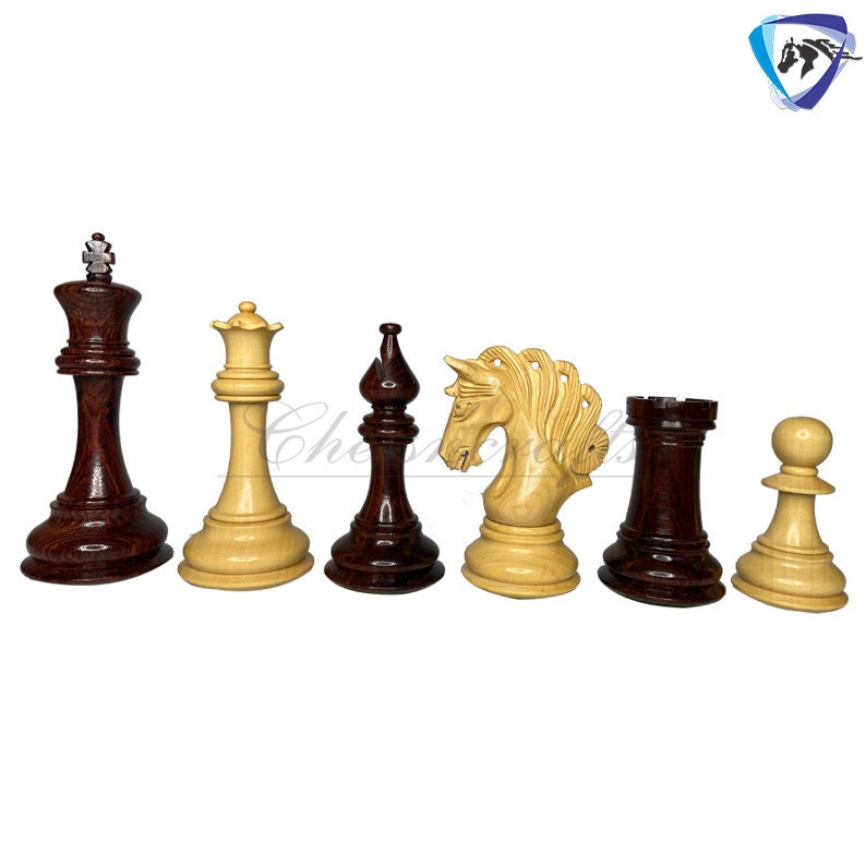 4.2" Luxury Staunton Chess Pieces Set in Rosewood(Dark grain) & Boxwood- MAYFAIR Triple Weighted w/ 2 Extra queens- 4Q