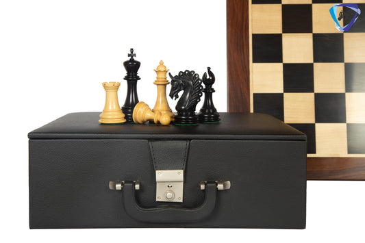 4.5" Ebony wood Luxury Staunton Chess Pieces Set ARTHUR series- Triple weighted + 23" Ebony wood chess Board(Sq: 60mm) + Leather Storage box