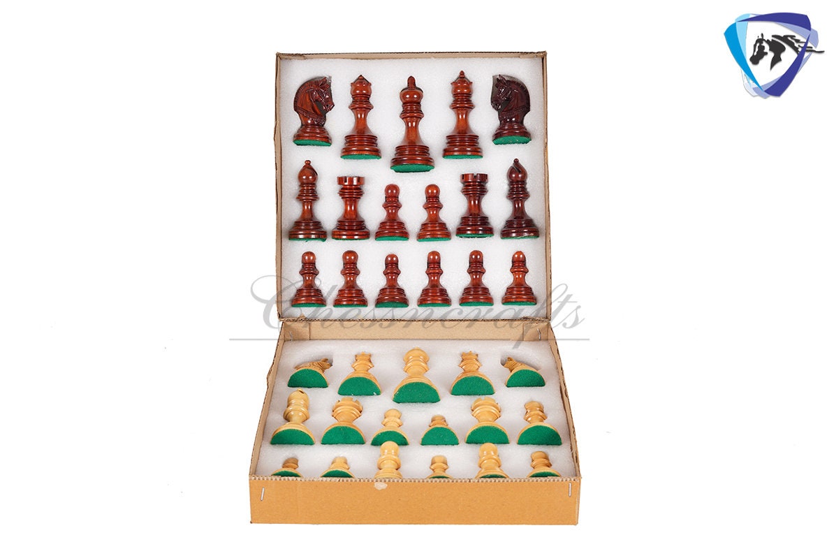 4.1" Luxury Staunton Chess Pieces Set in  Bud Rosewood(Padauk) & Boxwood- ARMOURED Triple Weighted w/ 2 Extra queens- 4Q
