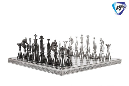 14" Brass Chess Board set ART DECO Chess Pieces - MEENAKARI chess board Hand carved in velvet storage box - Brass chess board set-Chess Gift