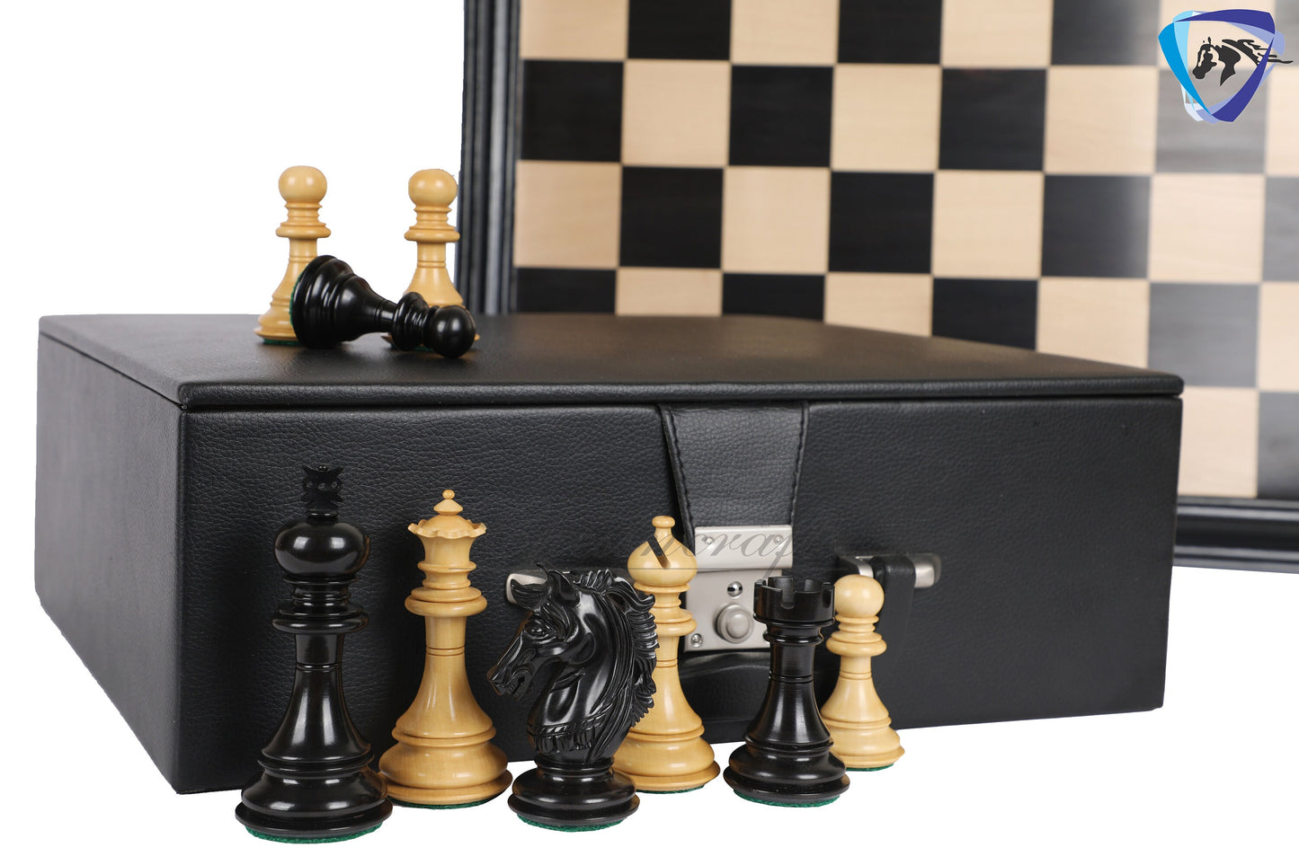4.5" Luxury Staunton Ebonywood Chess pieces Set- Alexander series-Triple Weighted + 21"/ 23" Ebonywood Chess Board-STEP DESIGN + Storage Box
