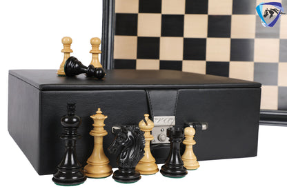 4.5" Luxury Staunton Ebonywood Chess pieces Set- Alexander series-Triple Weighted + 21"/ 23" Ebonywood Chess Board-STEP DESIGN + Storage Box