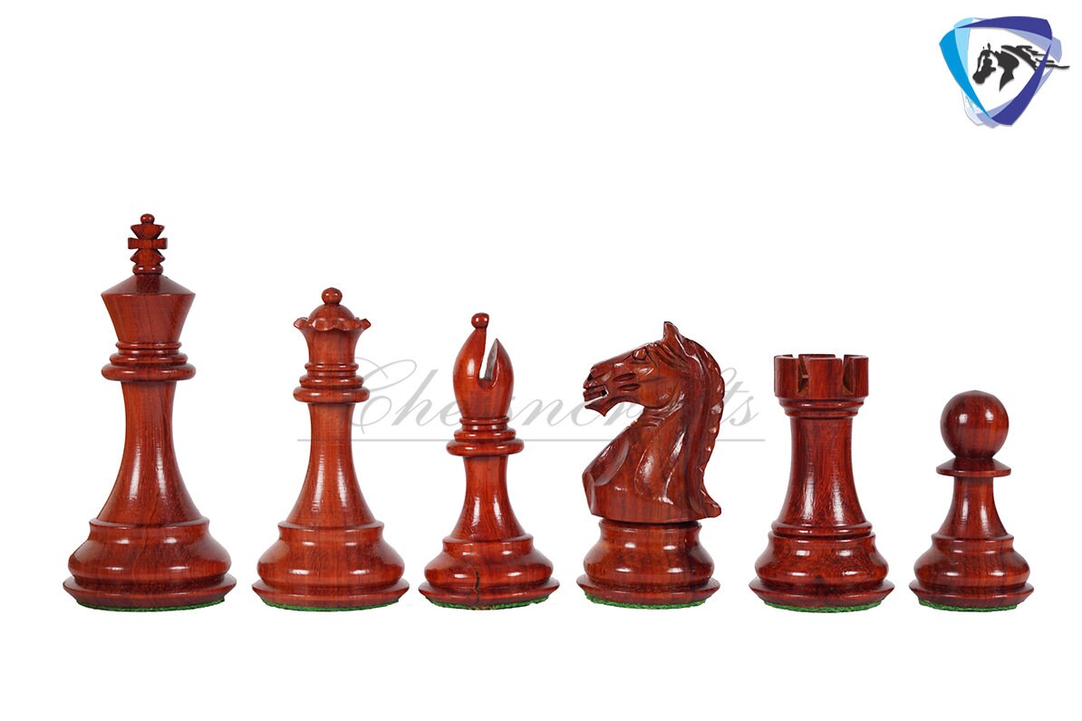 4" Staunton Bud Rosewood Chess pieces Set-Fierce Knight-Weighted-2 Extra queens- 21" Bud Rosewood Chess Board + Leather Storage Box COMBO