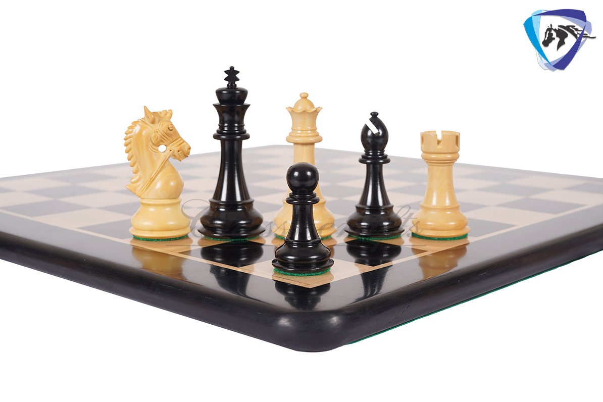 4.5" Ebony wood staunton chess pieces set BRIDLE SERIES - Weighted w/ extra queens.