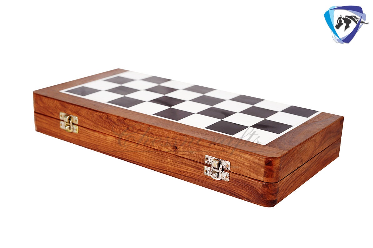 4.1" Camel bone chess set Lotus handmade Carved chess pieces | chess gift| christmas gift | chess board set | Inlaid foldable chess board