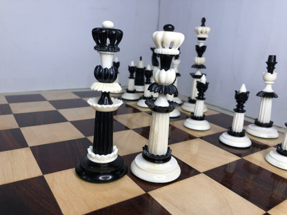 COMBO 6" Camel bone chess set hand carved unique collector vintage chess pieces- LUXURY FLOWER Chess Pieces Set + 21" Maplewood Chess Board.