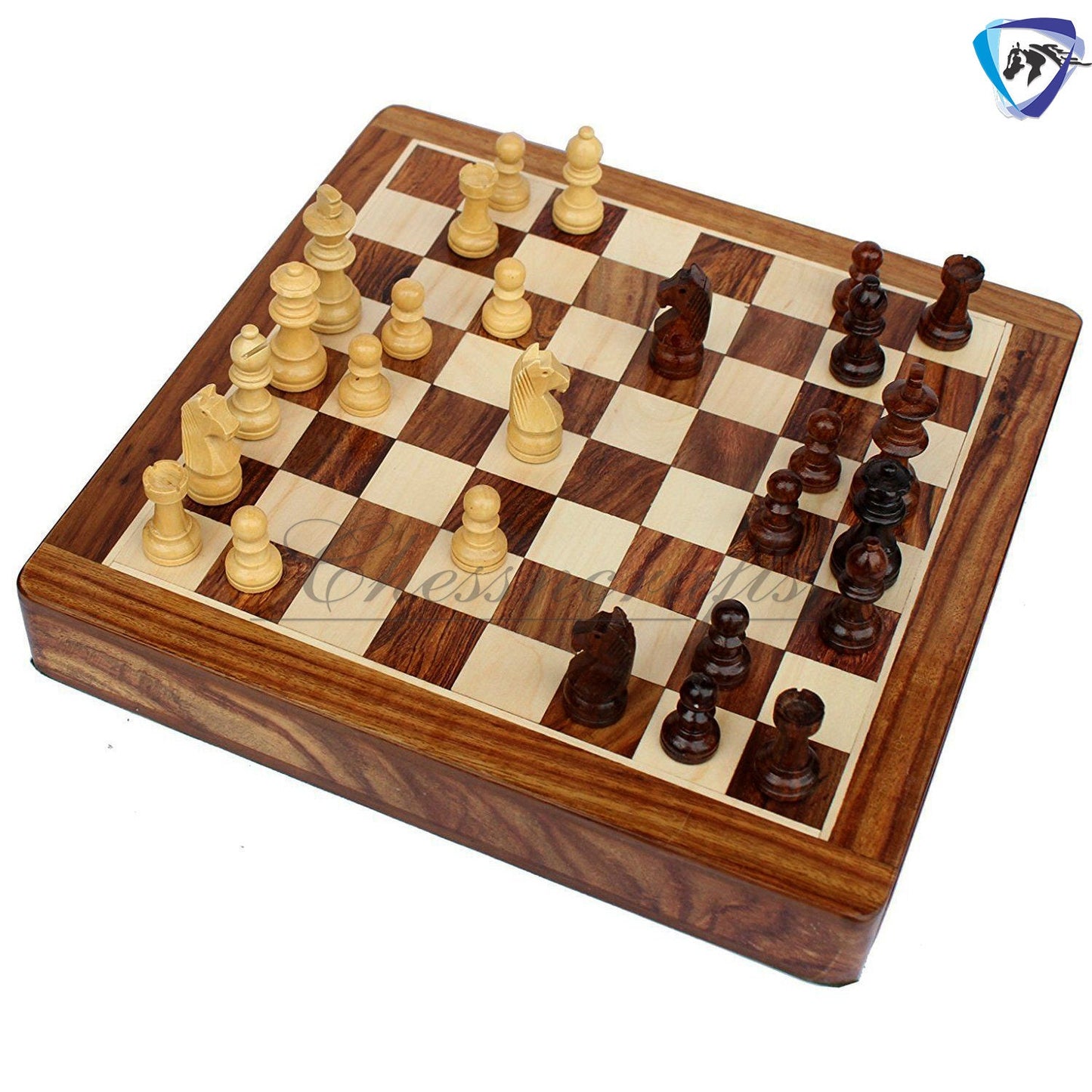 Wooden Magnetic Travel chess board game set flat w/ Drawer Golden Rosewood Hand crafted with Staunton Chess men + storage + Personalisation