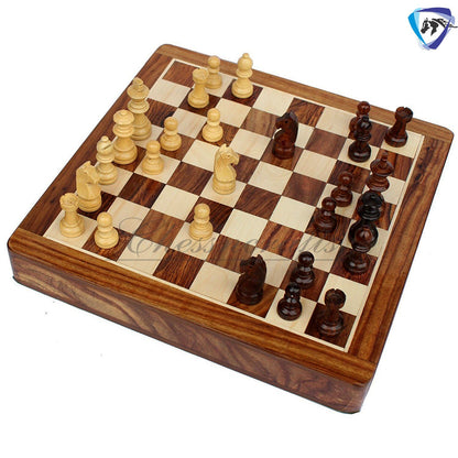 Wooden Magnetic Travel chess board game set flat w/ Drawer Golden Rosewood Hand crafted with Staunton Chess men + storage + Personalisation