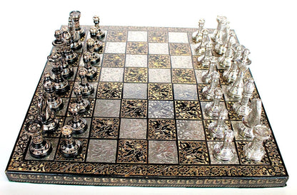 14" Brass Chess Board Set Hand Carved with Brass Staunton chess pieces with storage box | Chess Gift | Other size options: 12" & 10"