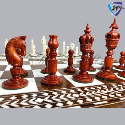 Combo Luxury Camel Bone Chess pieces Set ANTIQUE- White & 18" INLAY Art work Wooden folding chess board set.