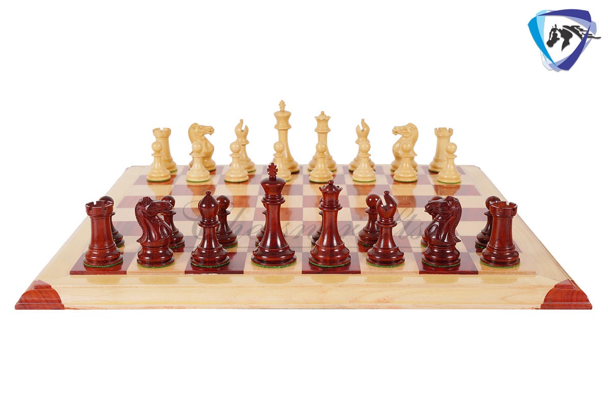 4" Staunton Bud Rosewood Chess pieces Set-English Tournament-Weighted-2 Extra queens- 21" Bud Rosewood Chess Board + Leather Storage Box