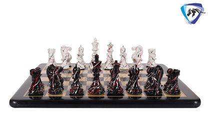 4.1" Wooden chess piece set - MODERN STREET ART Painted Staunton chess pieces Weighted-extra queens + 51mm Ebonywood Chess Board+Storage box