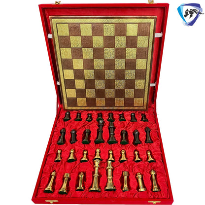 14" Brass Chess set- THE BULLET SERIES chess men Carved with velvet storage box - Vintage antique set- Brass Chess board set | Gift for him.