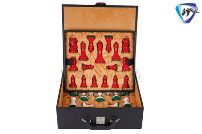 Reproduced 1849 Original Staunton Pattern Chess Set in Lacquer Painted Red & Ivory White - 4.5" King- Triple weighted 2 Extra queens