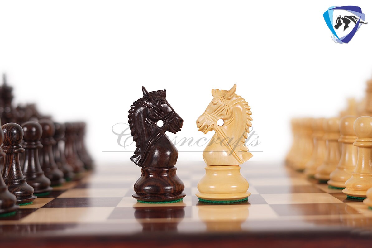 4.5" Rosewood staunton chess pieces set BRIDLE SERIES Weighted w/ extra queens.